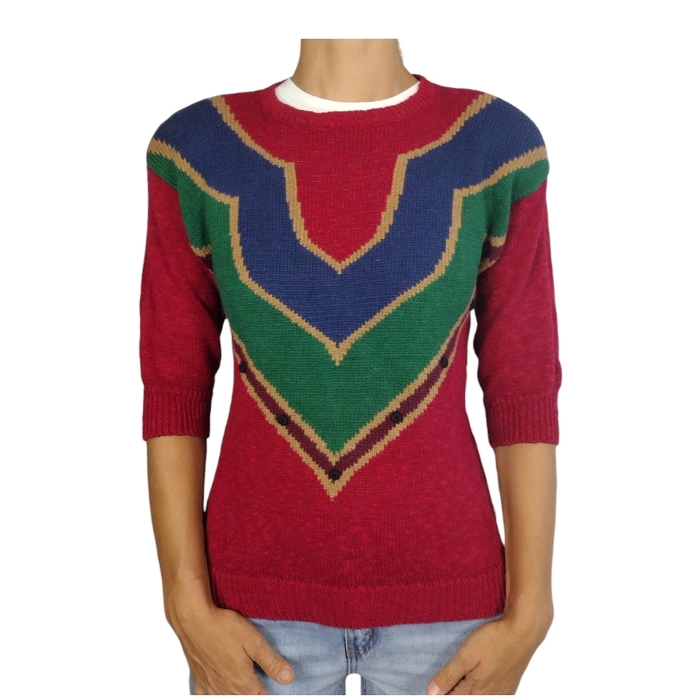Vintage Round Neck Jewel Tone Sweater